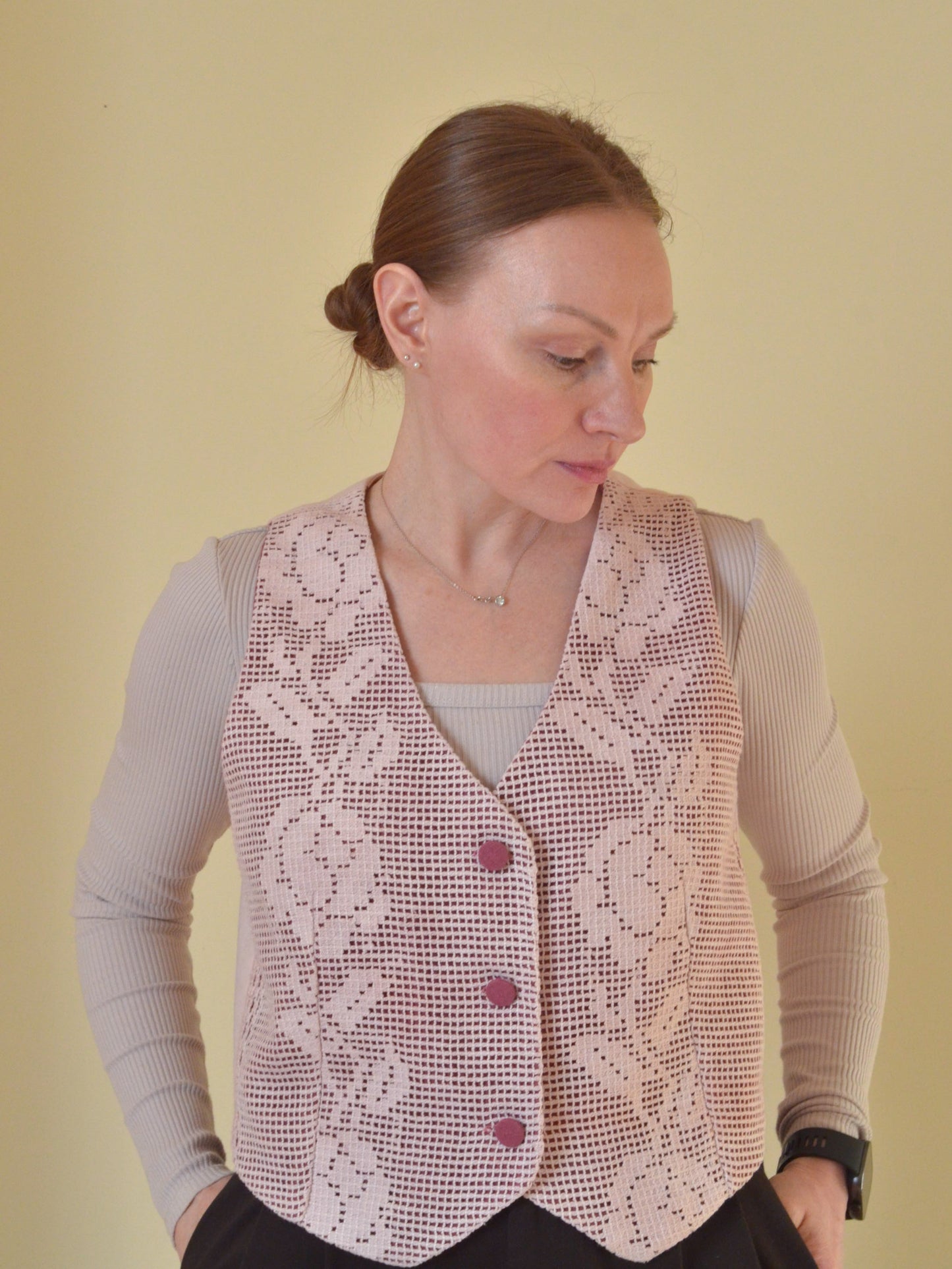 Vest With Vintage Lace (Pink)