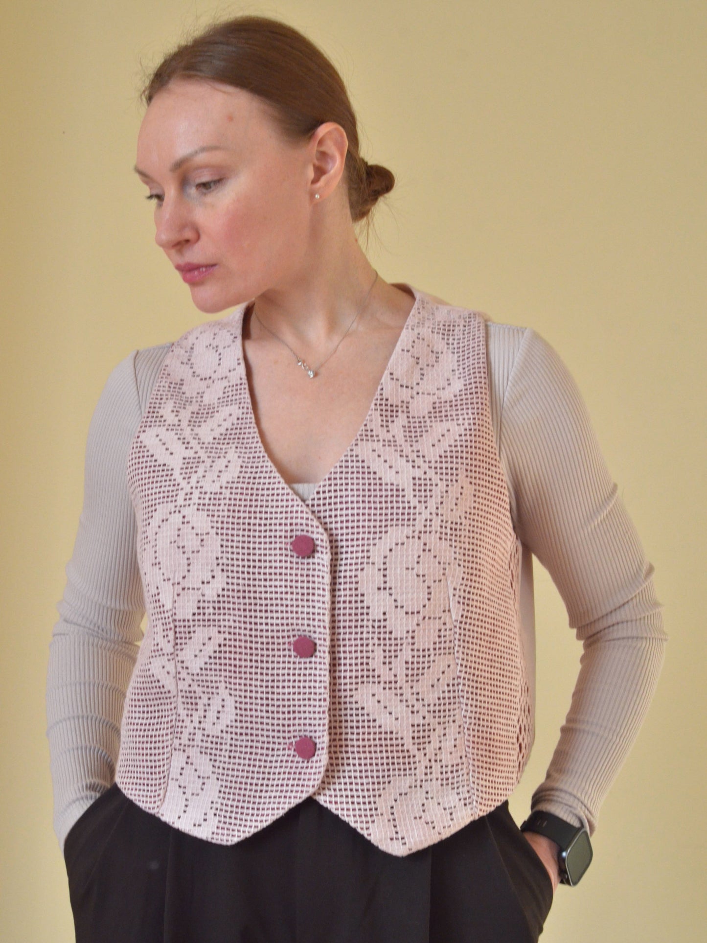 Vest With Vintage Lace (Pink)