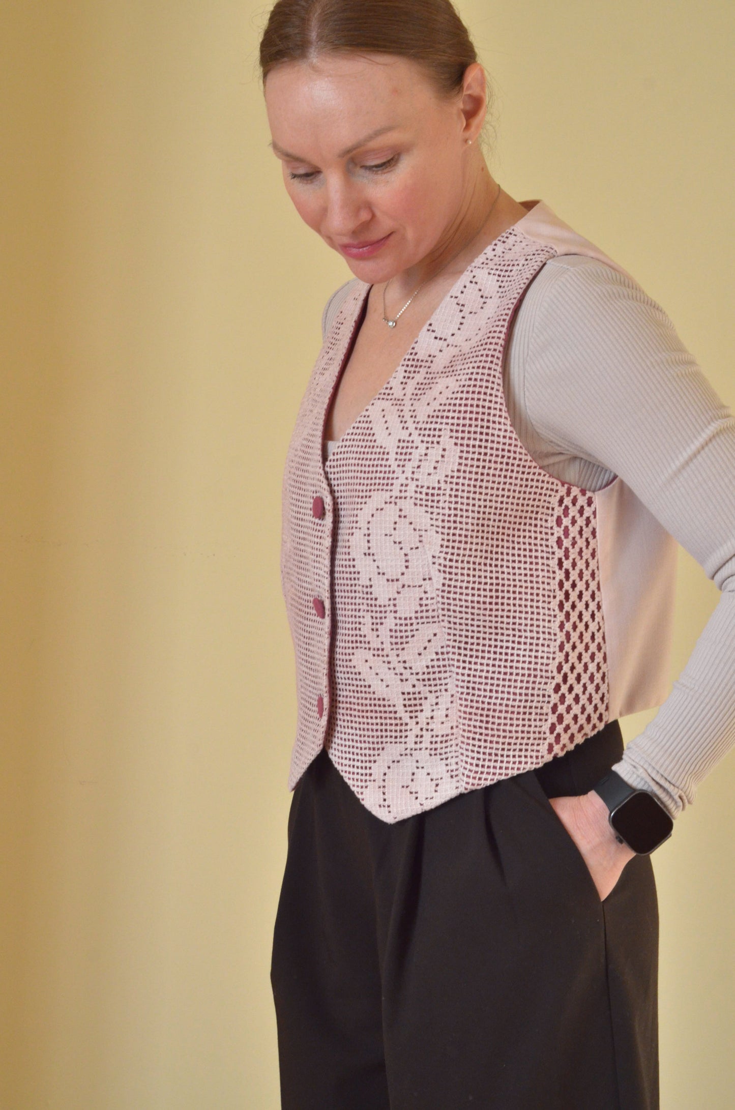 Vest With Vintage Lace (Pink)
