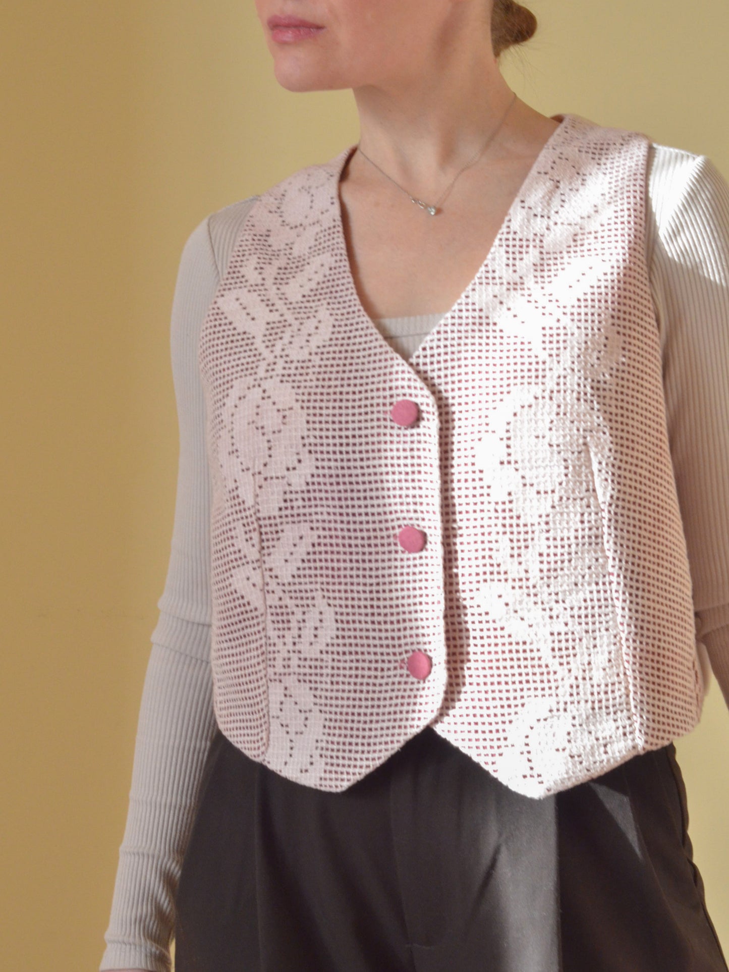 Vest With Vintage Lace (Pink)