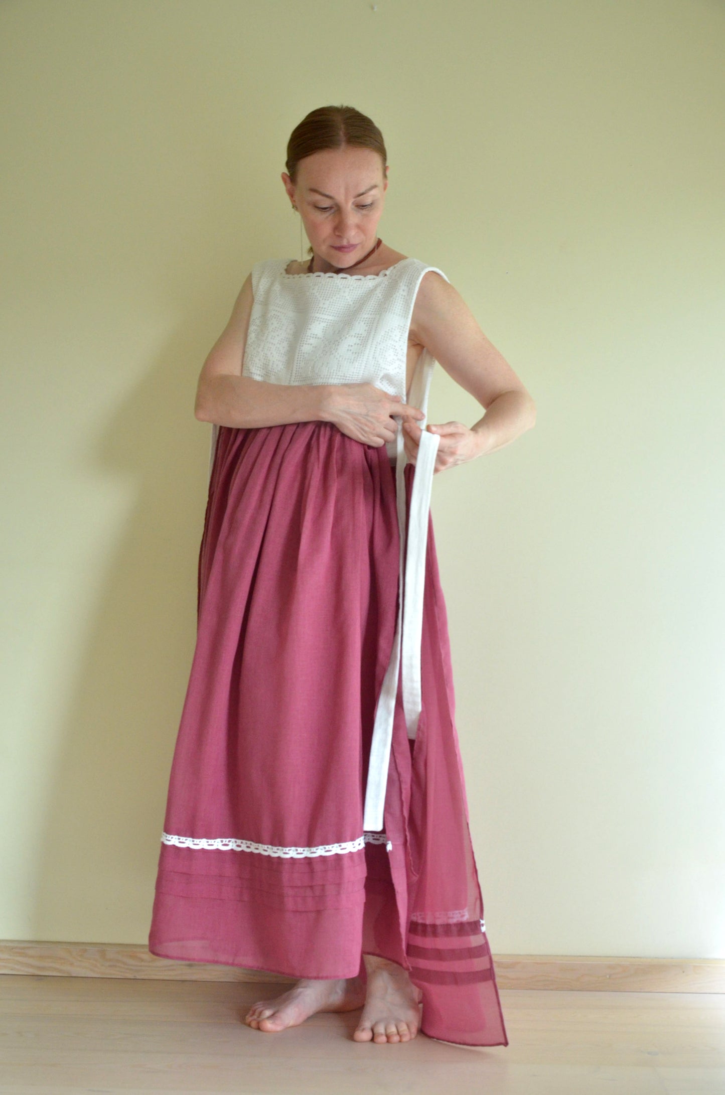 Wine-red Dress with Lace