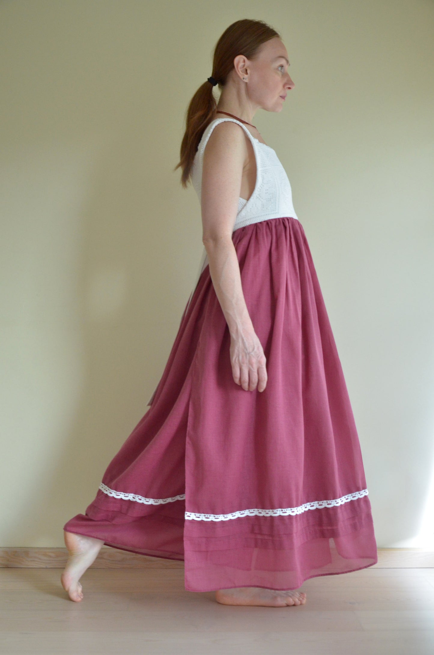 Wine-red Dress with Lace