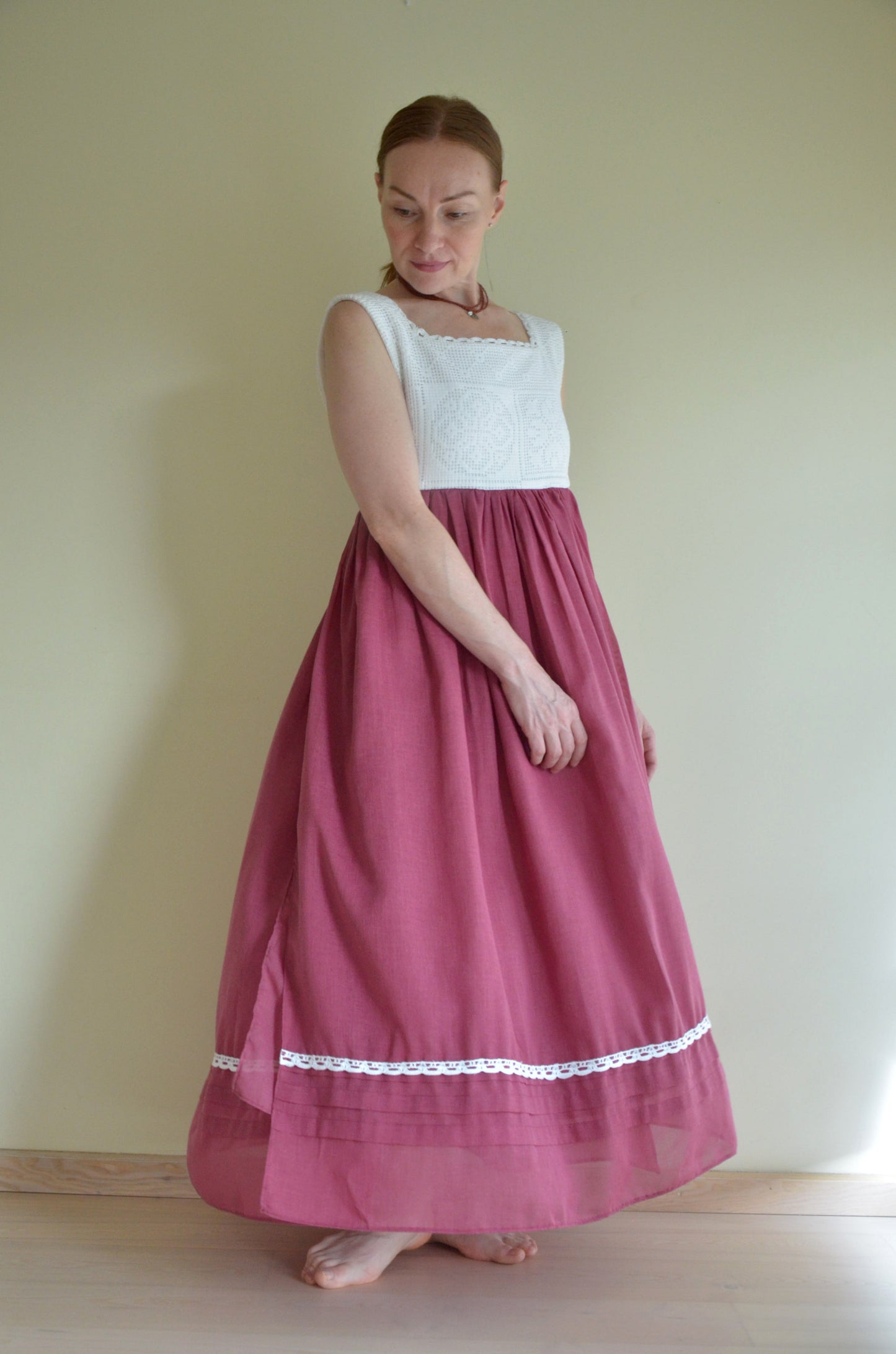 Wine-red Dress with Lace