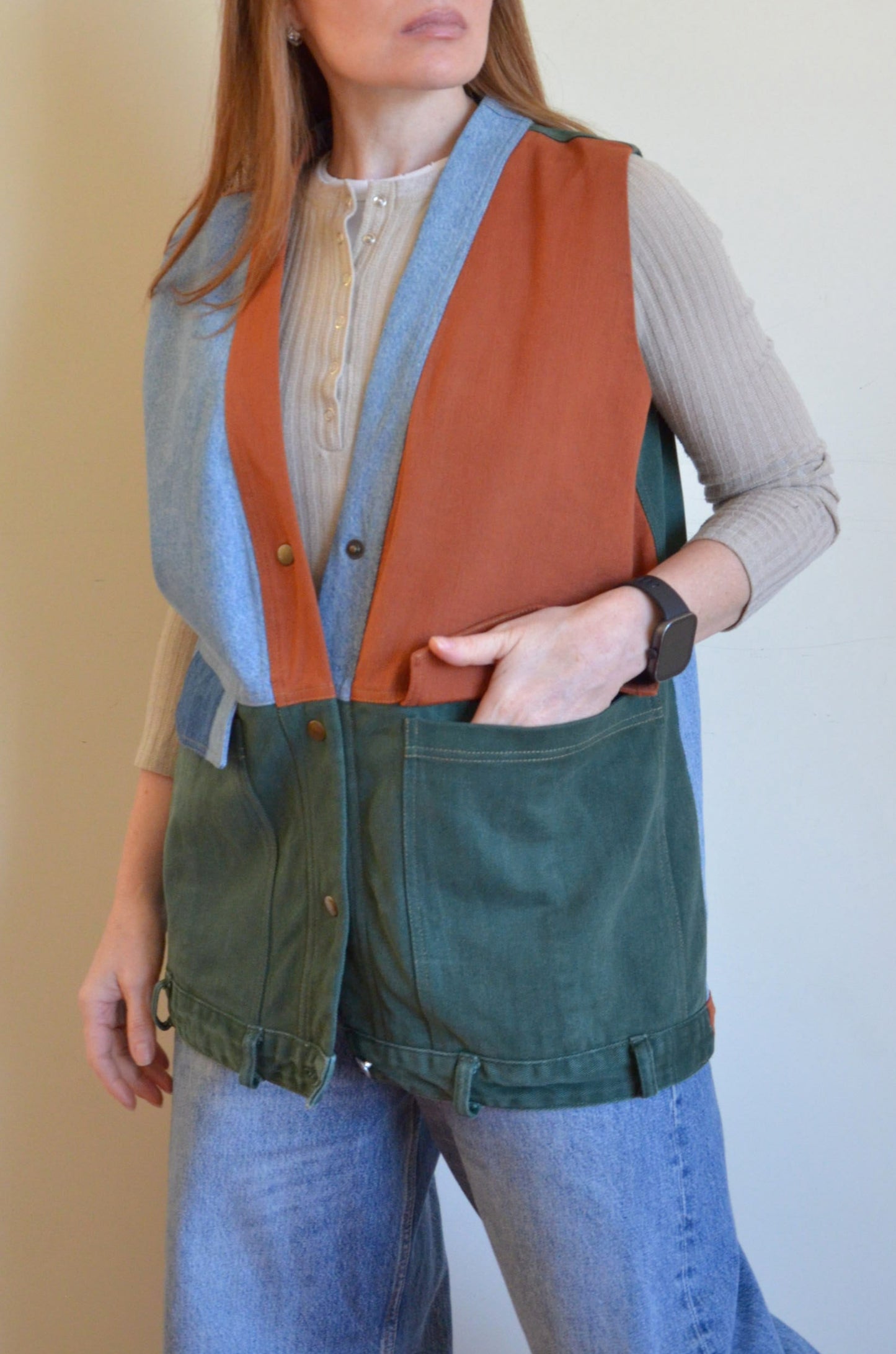 Three-tone Denim Vest