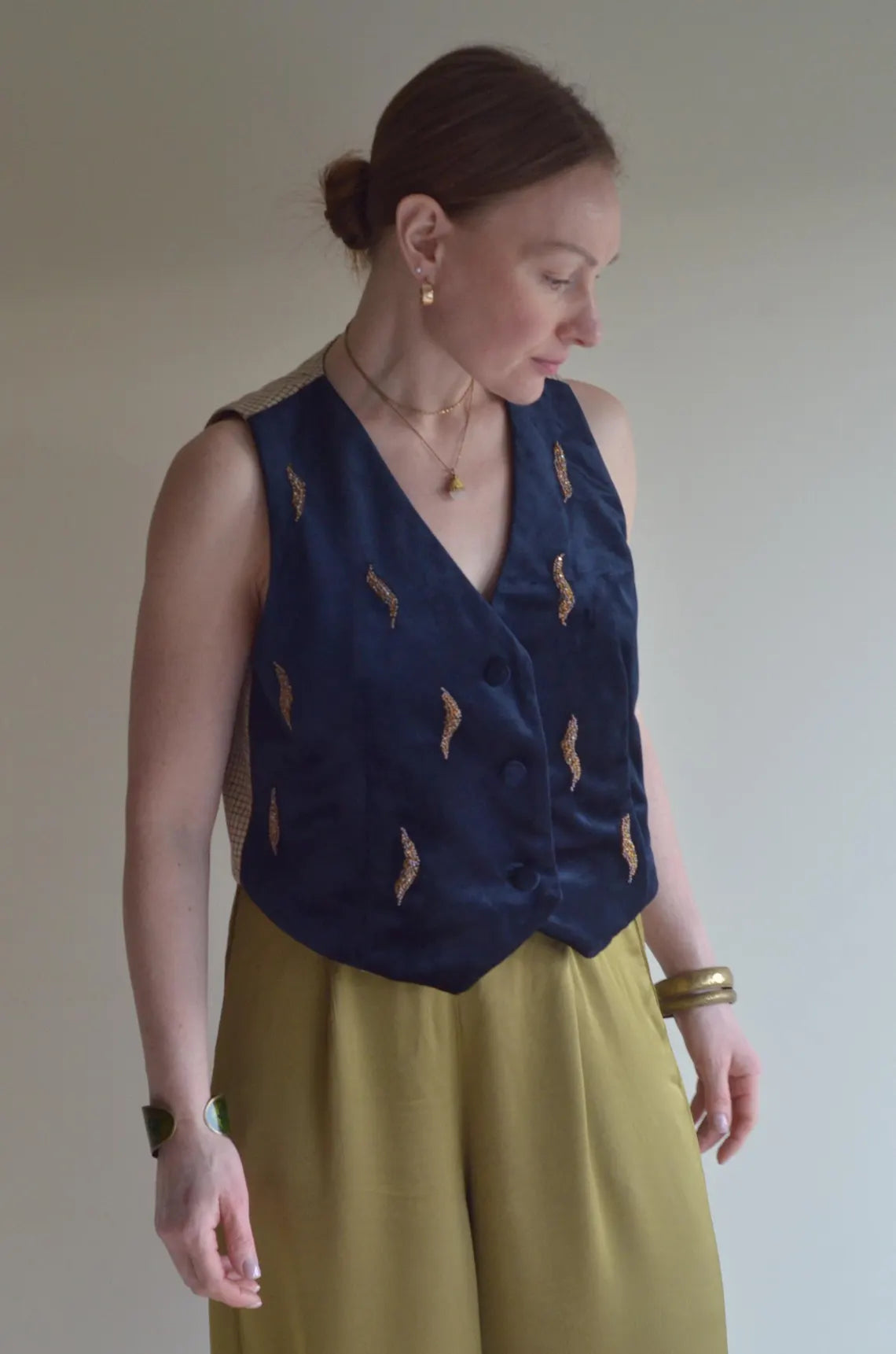 Velvet vest with bead embroidery
