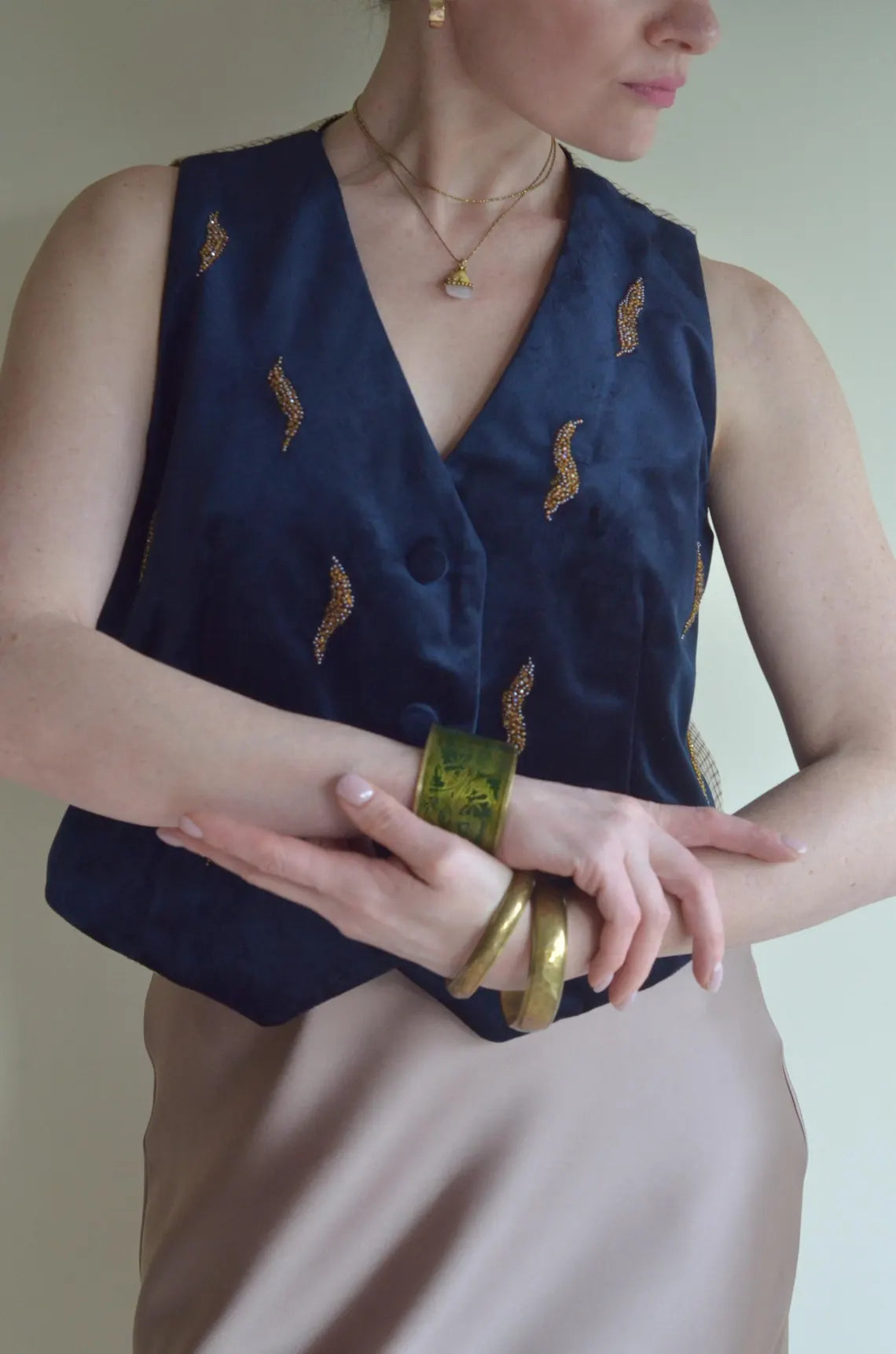 Velvet vest with bead embroidery