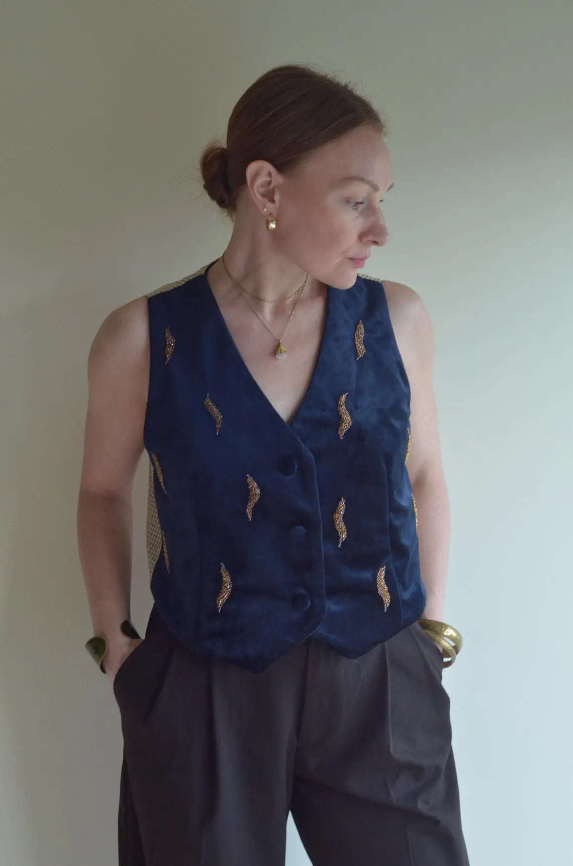 Velvet vest with bead embroidery