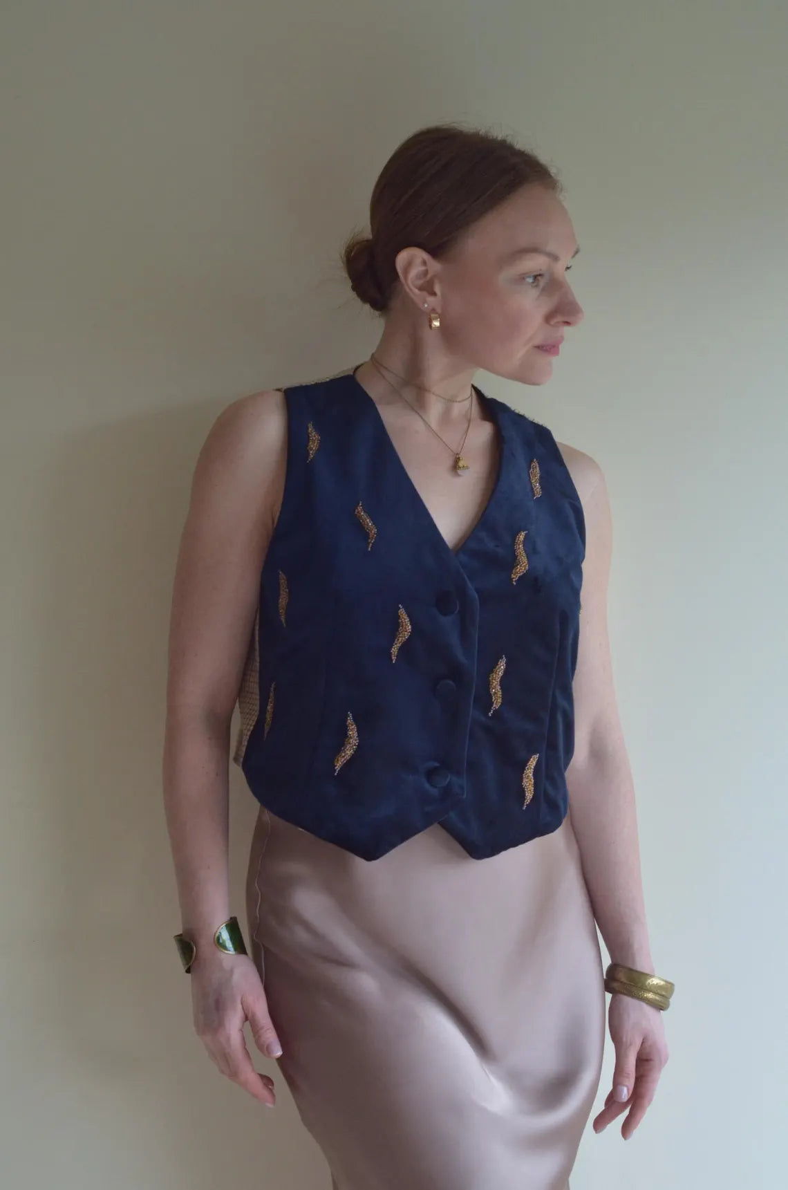 Velvet vest with bead embroidery
