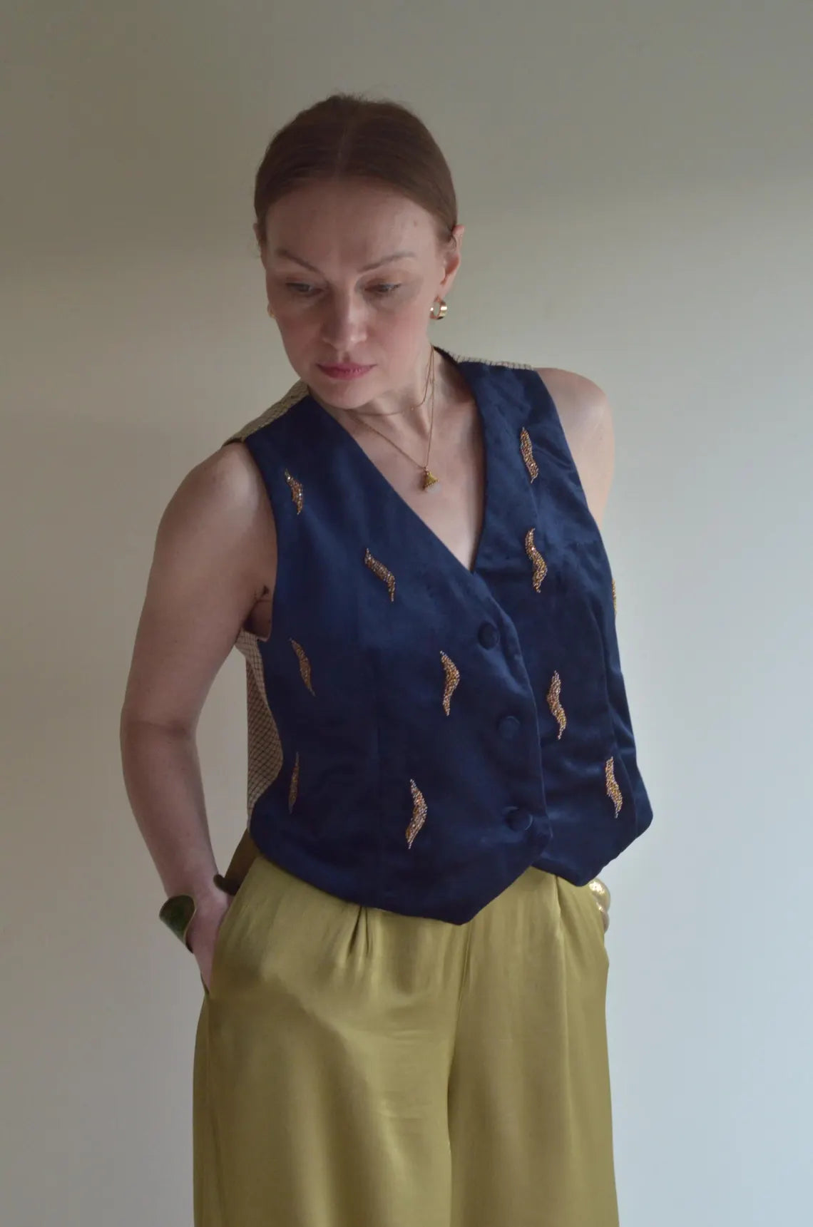 Velvet vest with bead embroidery