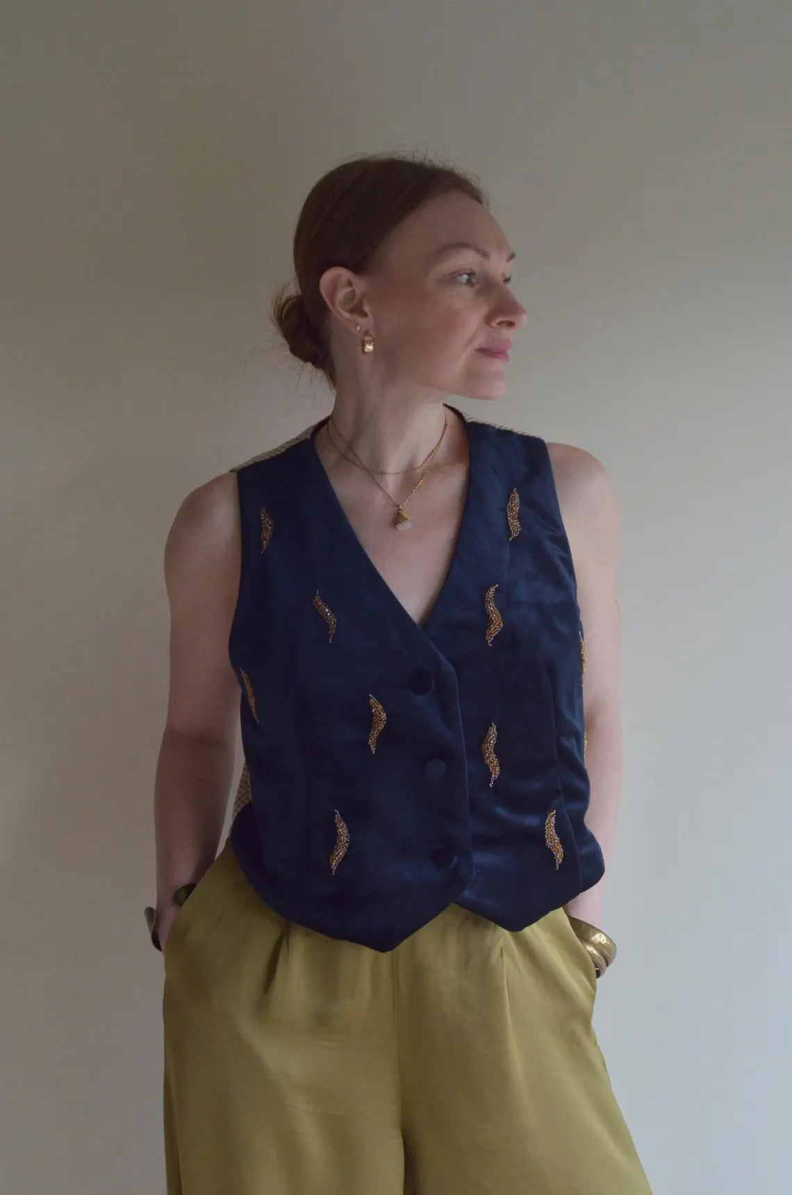 Velvet vest with bead embroidery