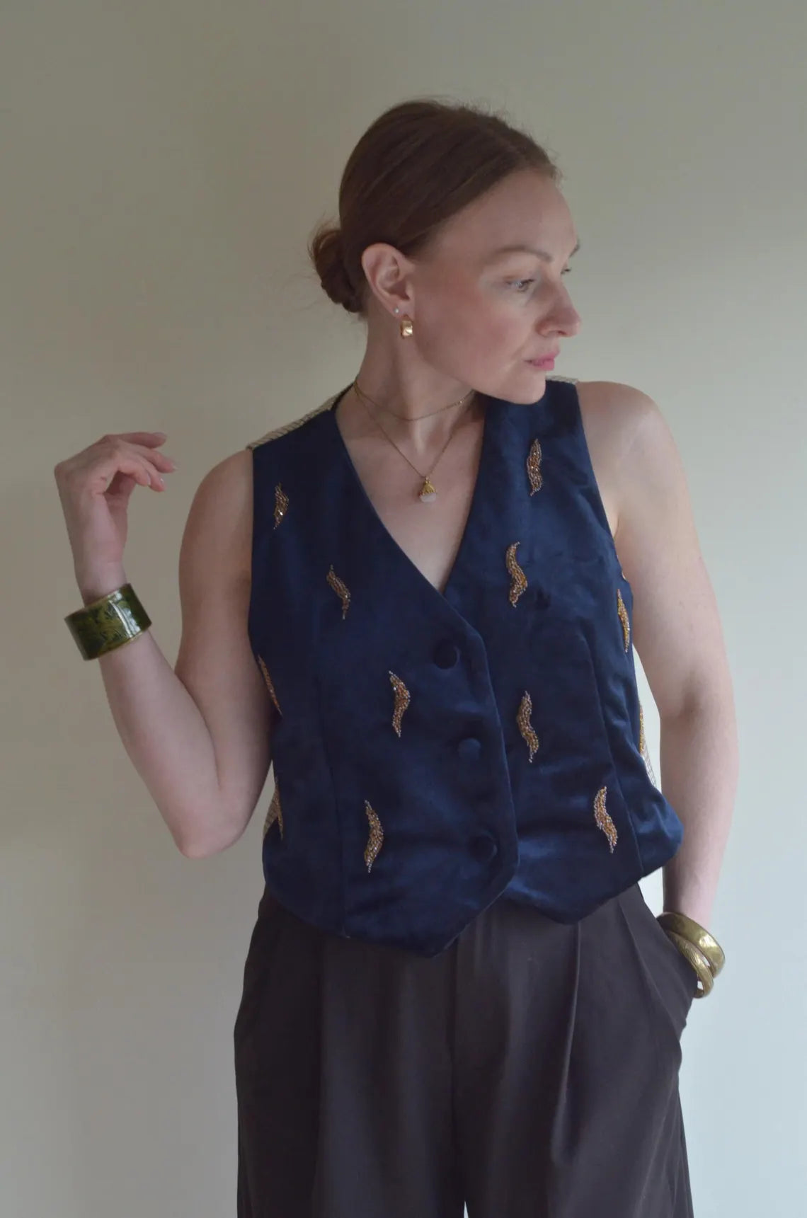 Velvet vest with bead embroidery