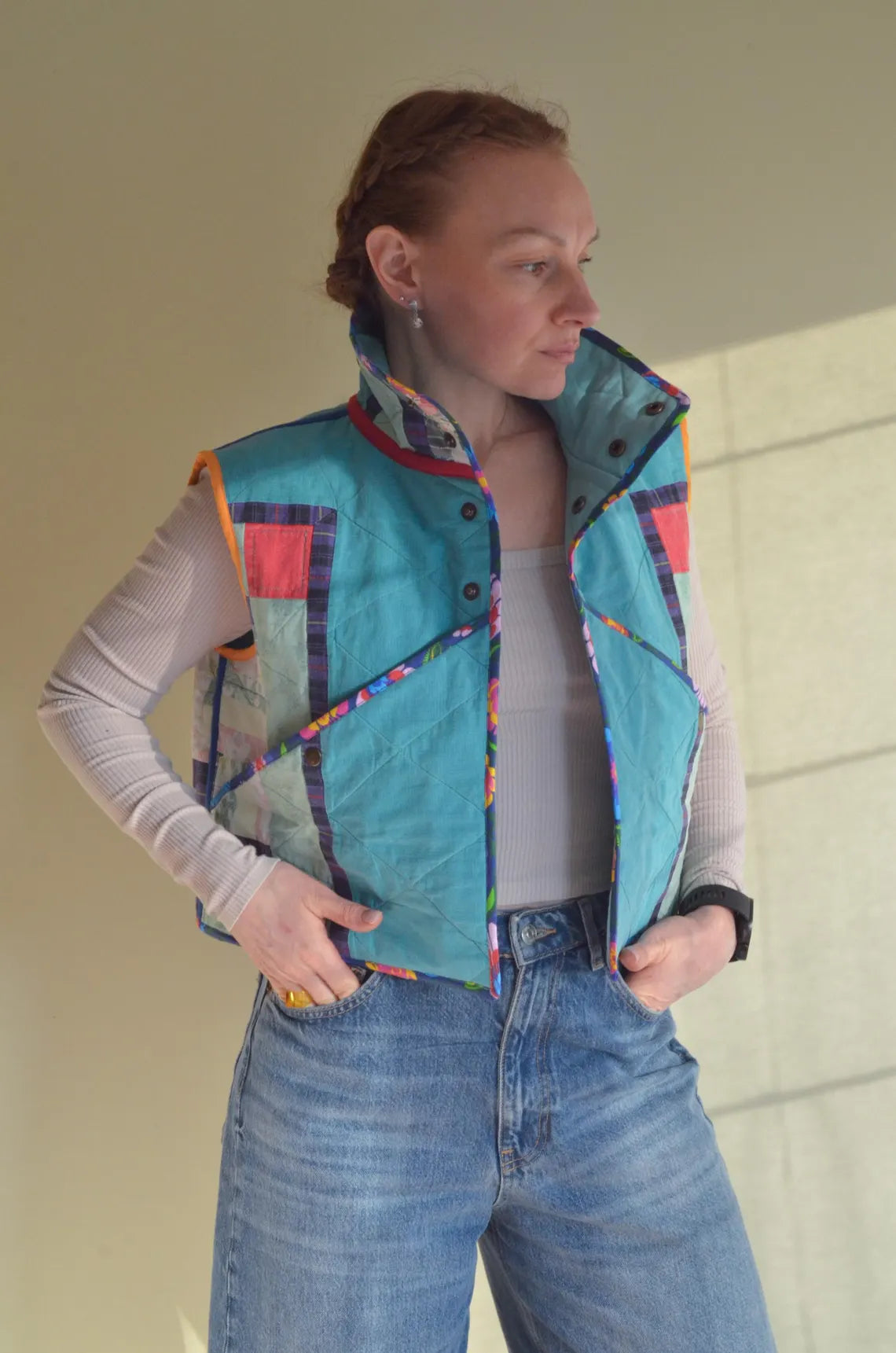 Quilted vest with collar