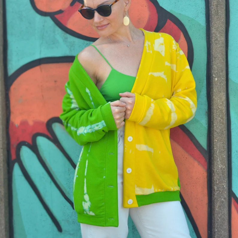 Green&Yellow Tie-Dye Cardigan