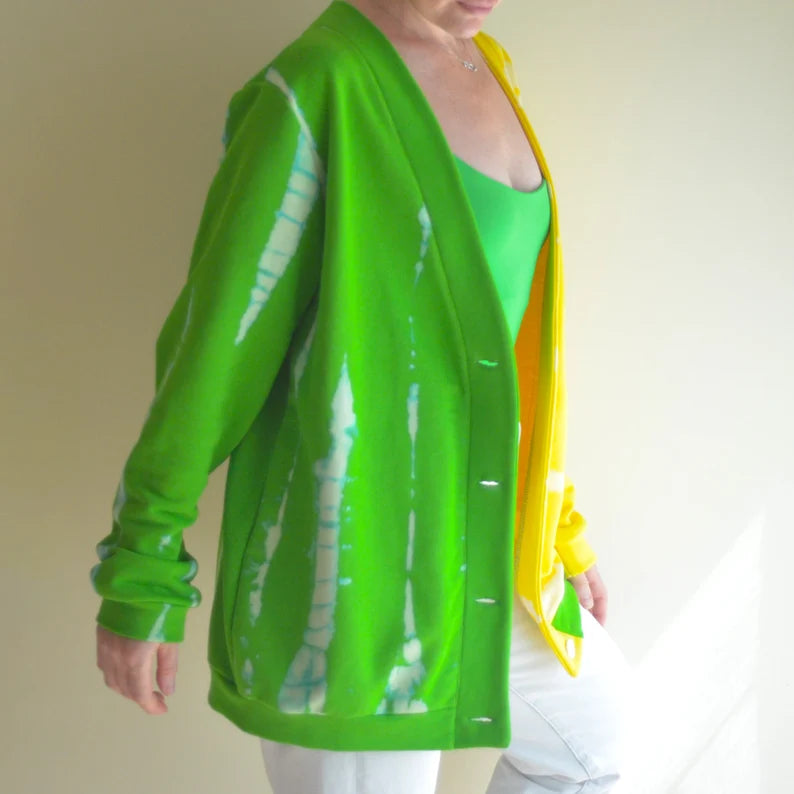 Green&Yellow Tie-Dye Cardigan