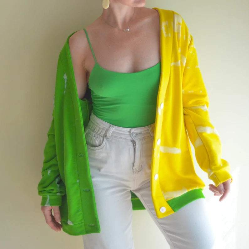 Green&Yellow Tie-Dye Cardigan