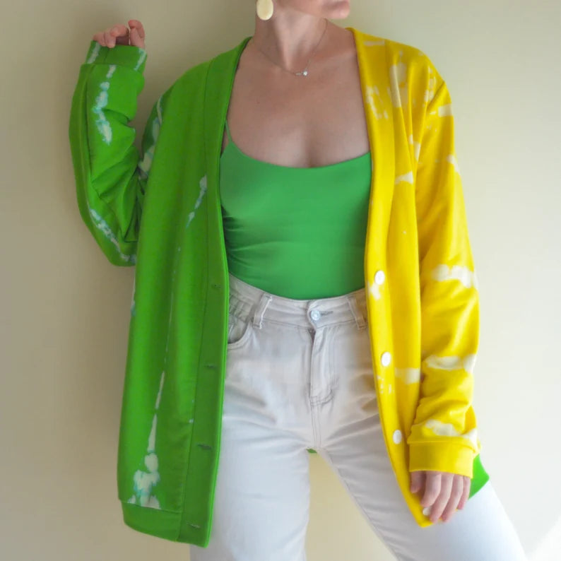 Green&Yellow Tie-Dye Cardigan
