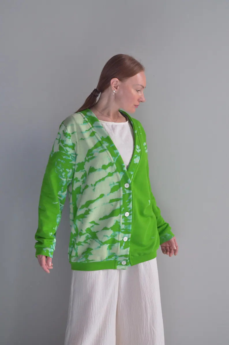 Green Tie-Dye Cardigan