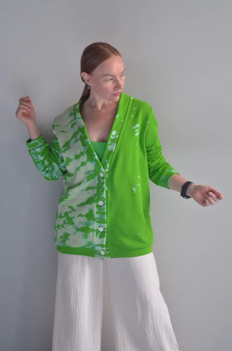 Green Tie-Dye Cardigan