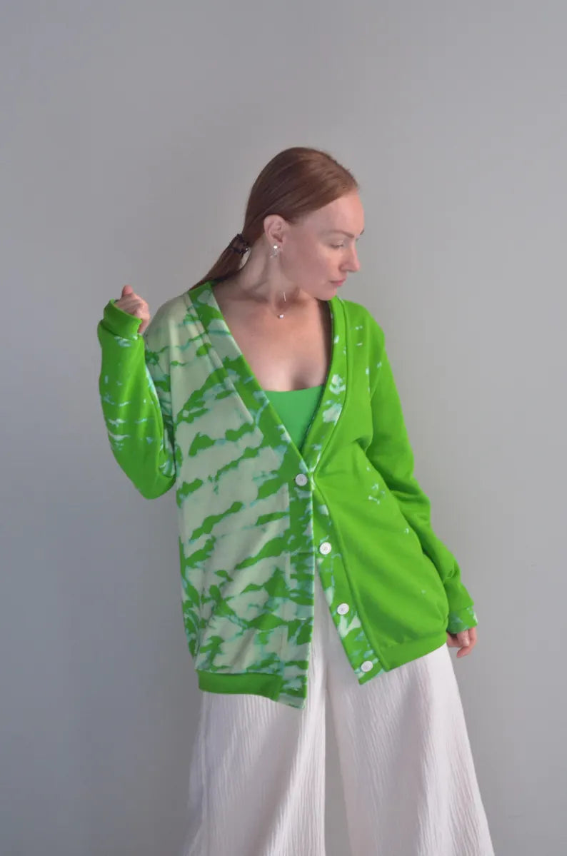 Green Tie-Dye Cardigan