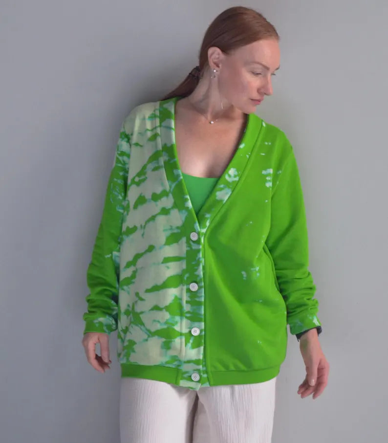 Green Tie-Dye Cardigan