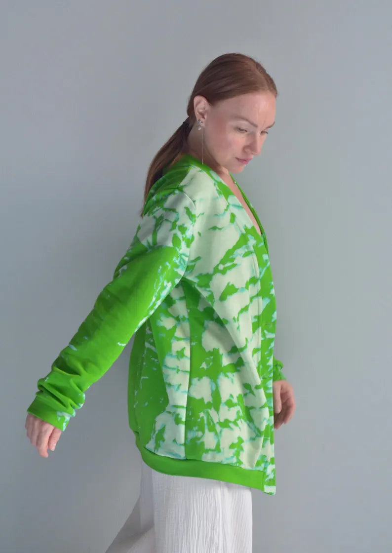 Green Tie-Dye Cardigan