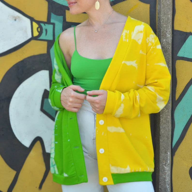 Green&Yellow Tie-Dye Cardigan