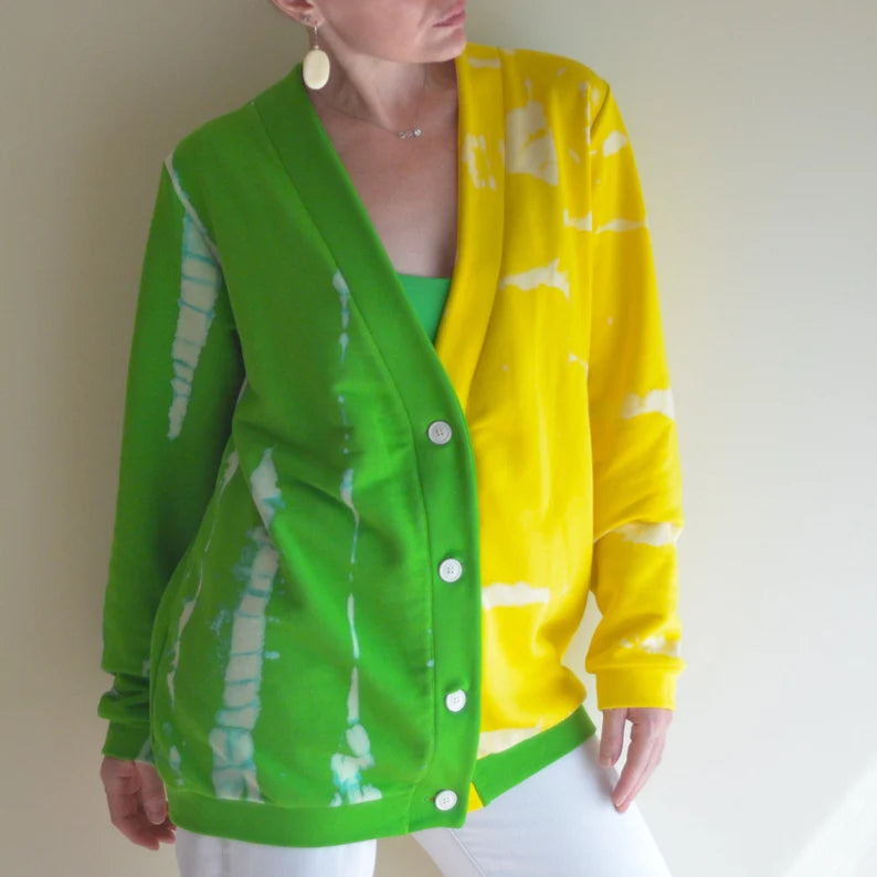 Green&Yellow Tie-Dye Cardigan
