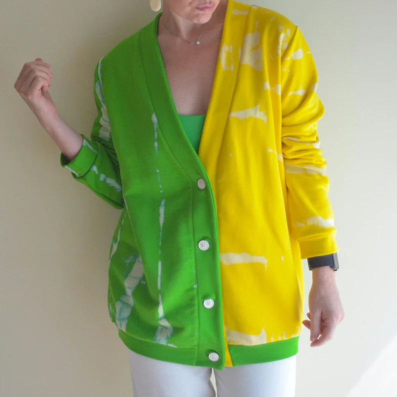 Green&Yellow Tie-Dye Cardigan