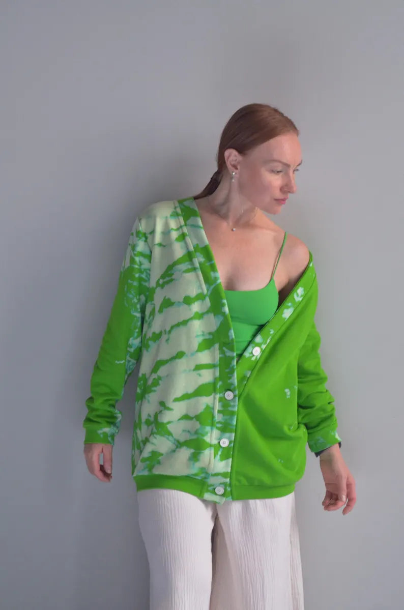 Green Tie-Dye Cardigan