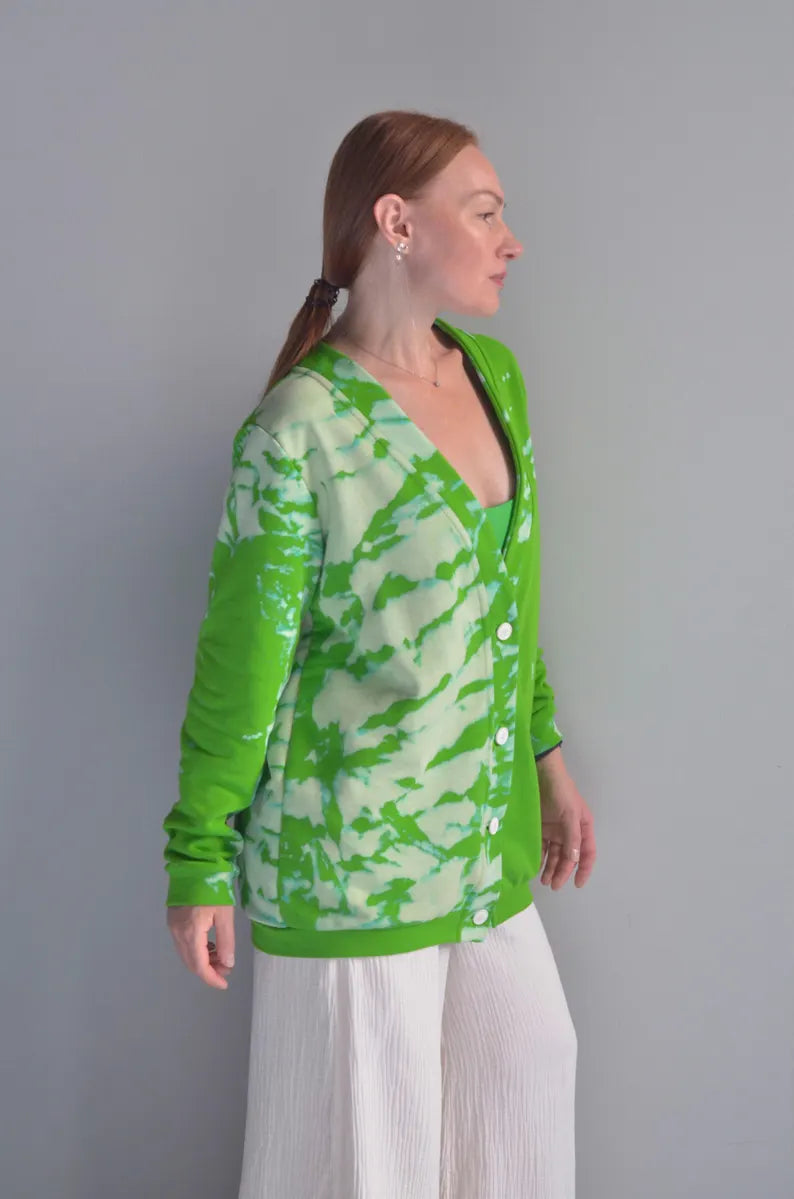 Green Tie-Dye Cardigan