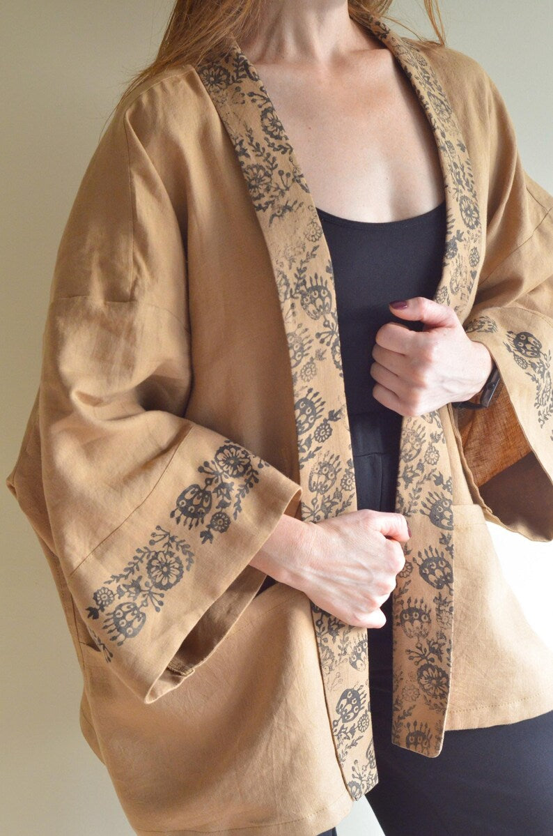 Linen Kimono (flower print)