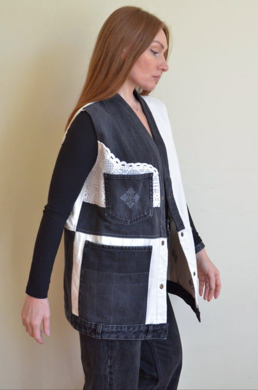 Black & White Denim Vest