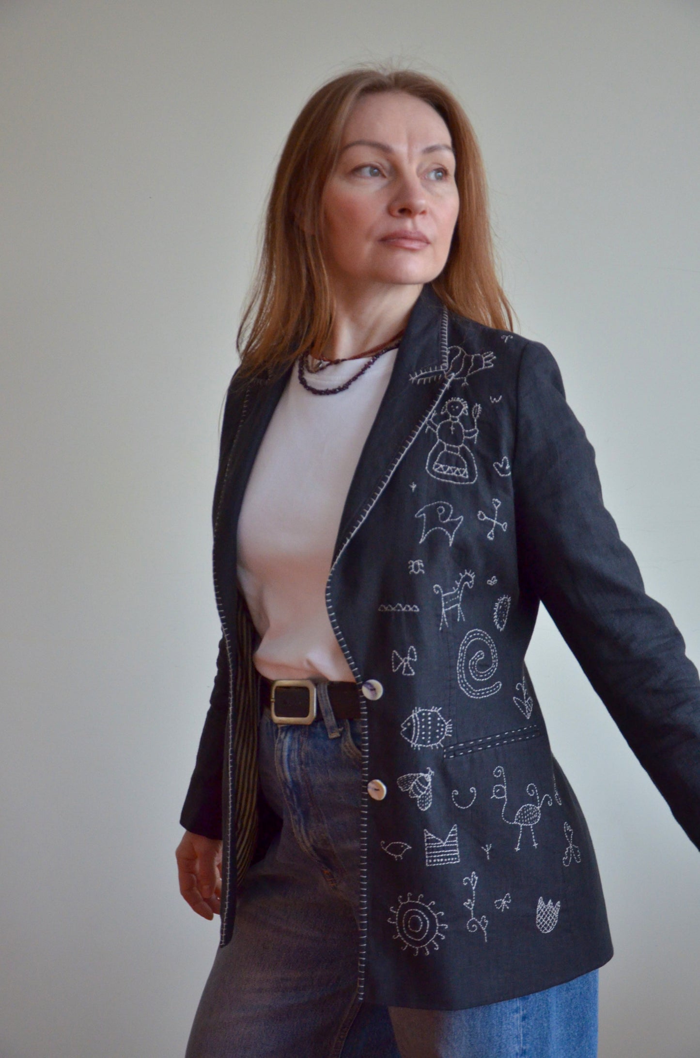 Linen Jacket with Embroidery
