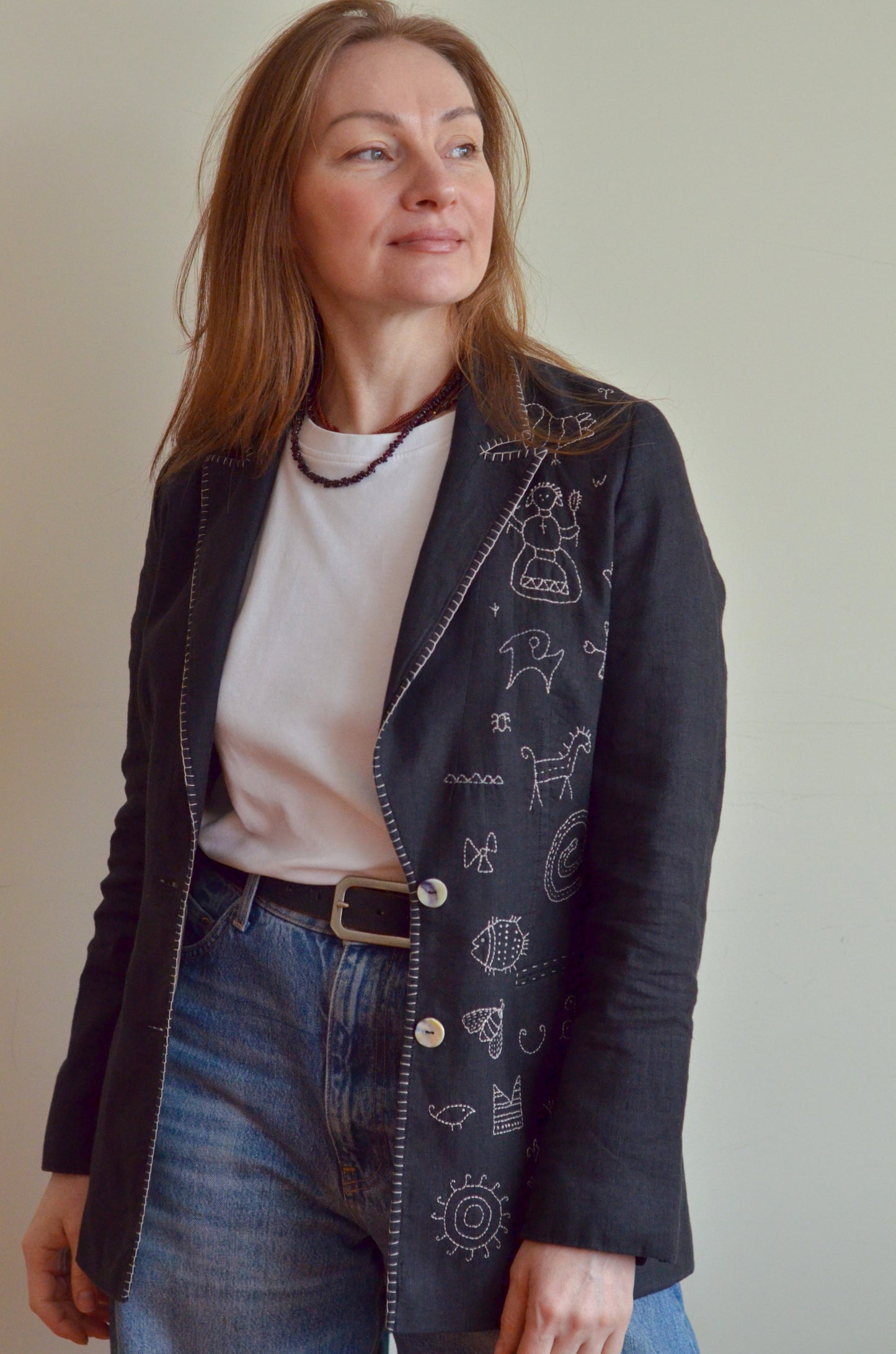 Linen Jacket with Embroidery