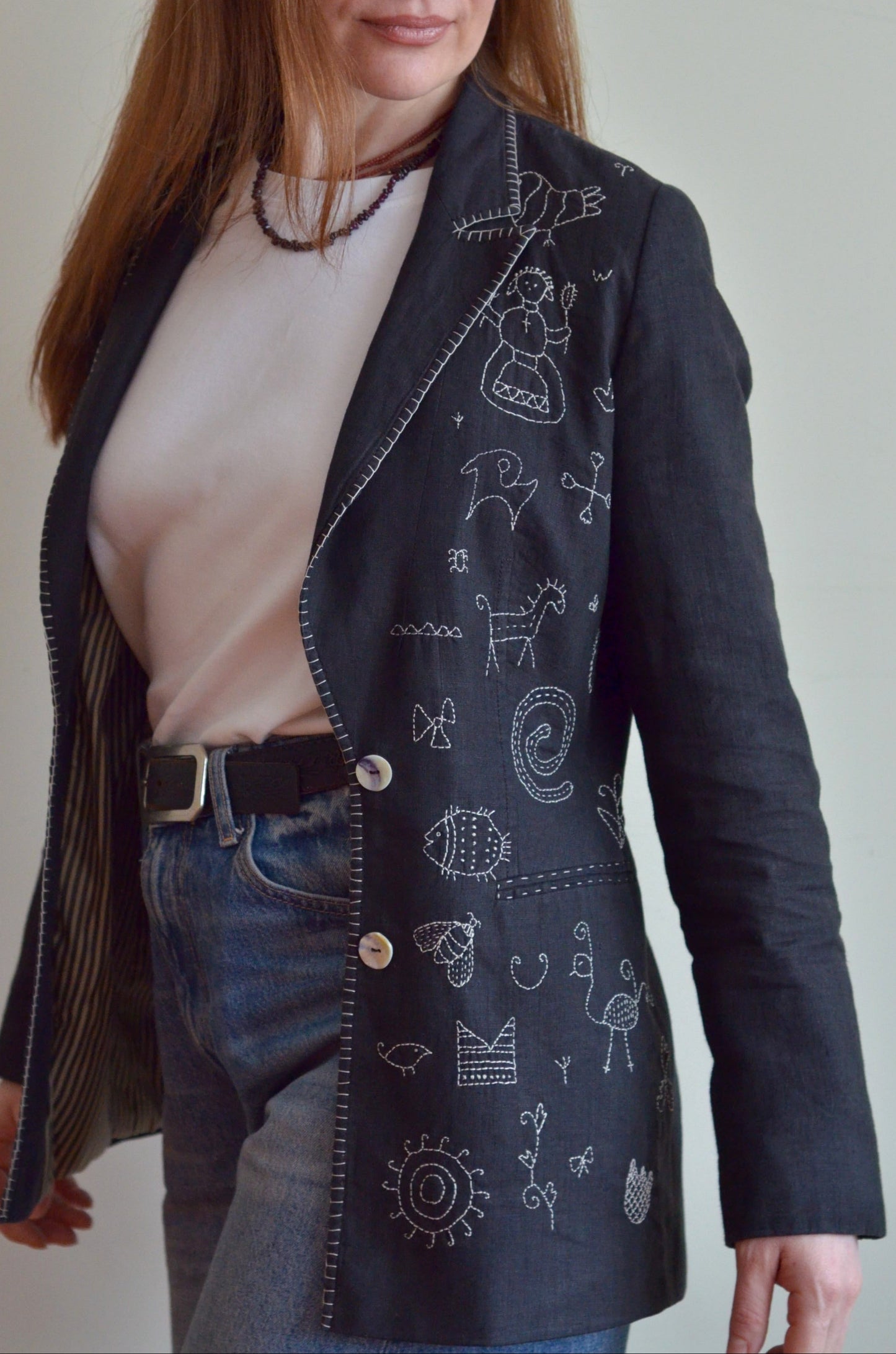 Linen Jacket with Embroidery