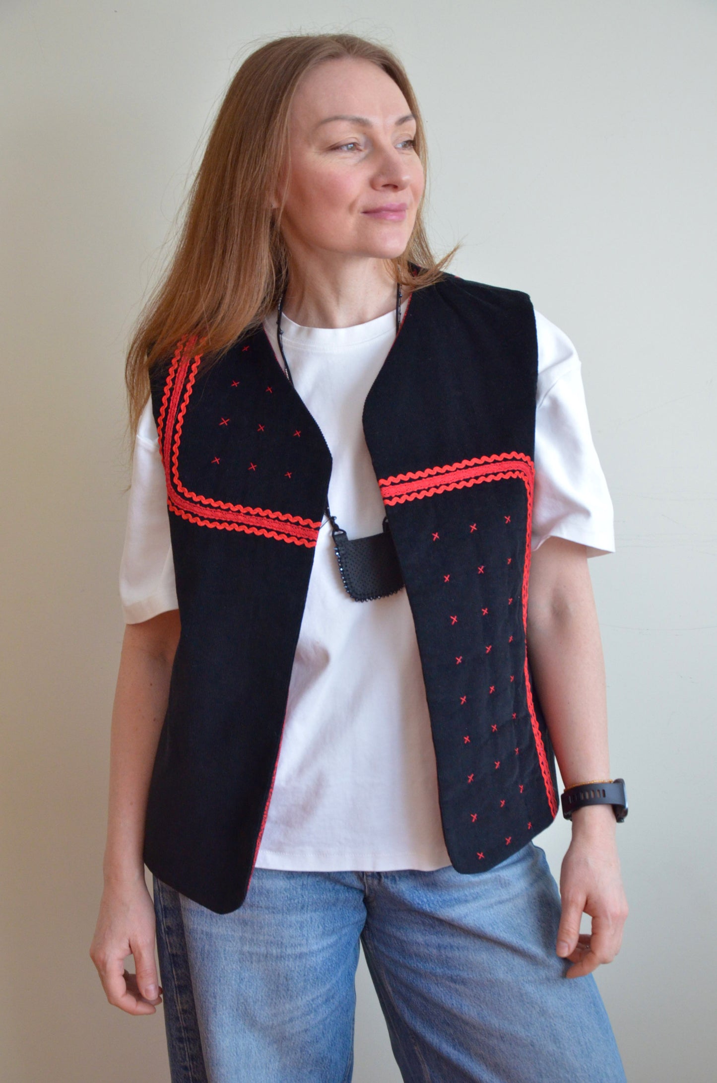 Black Vest With Red Accents