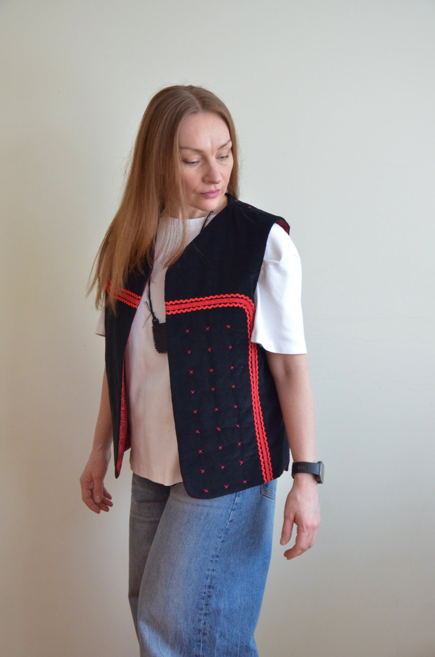 Black Vest With Red Accents
