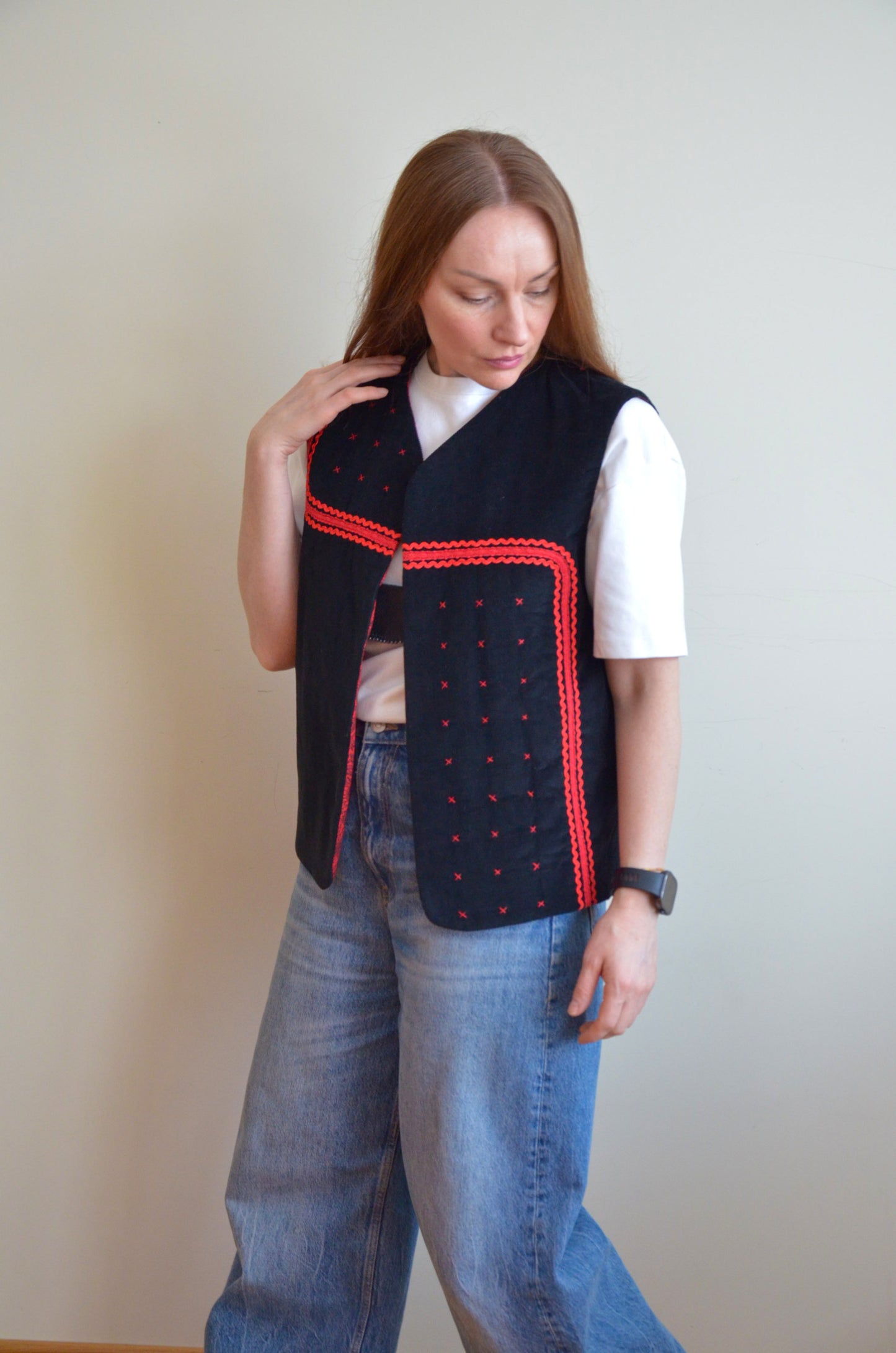 Black Vest With Red Accents