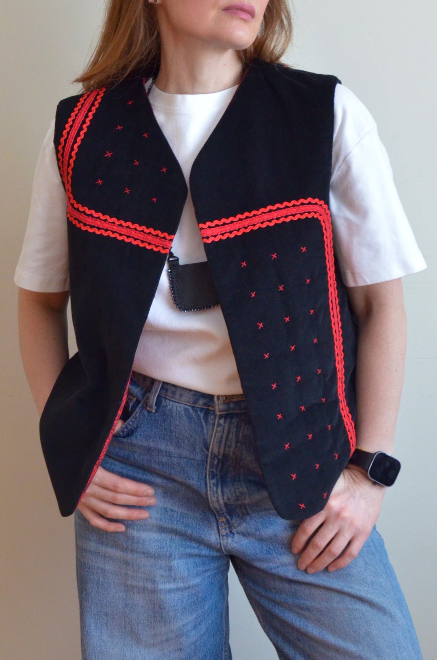 Black Vest With Red Accents