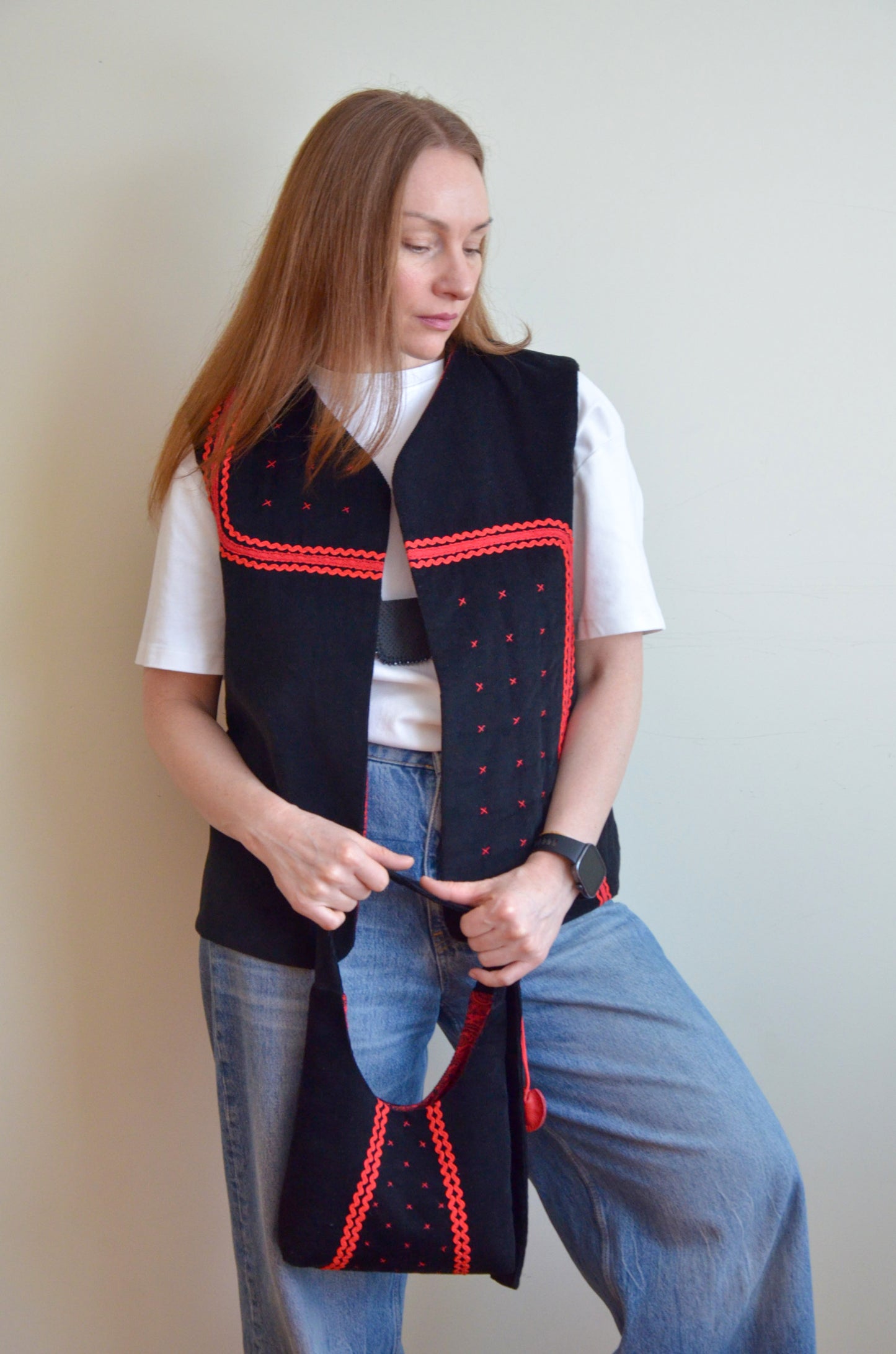 Black Vest With Red Accents