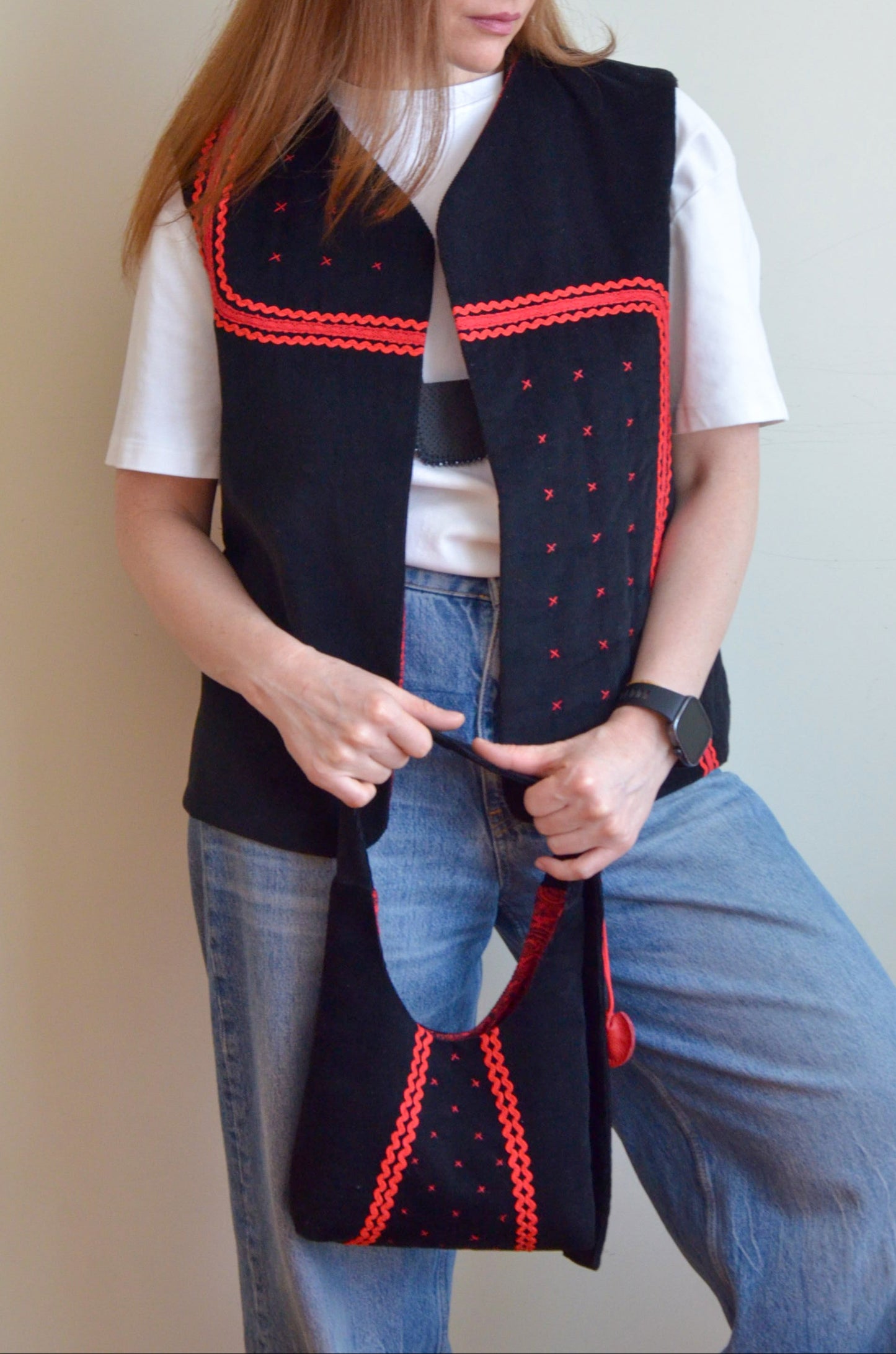 Black Purse with Red Hearts