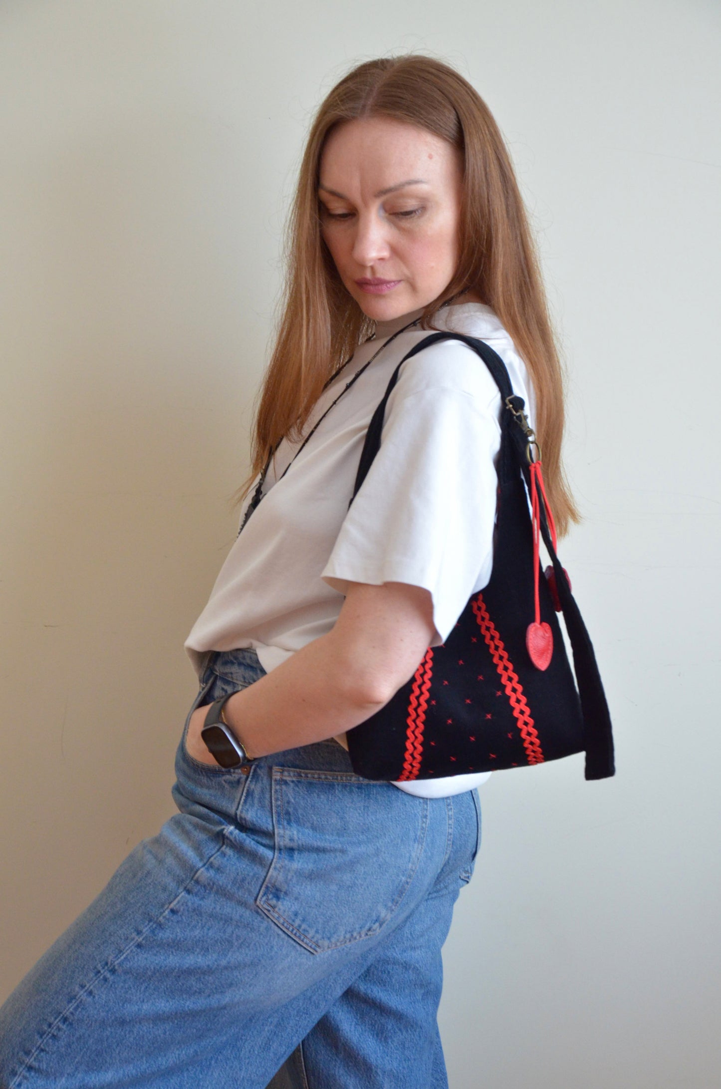 Black Purse with Red Hearts