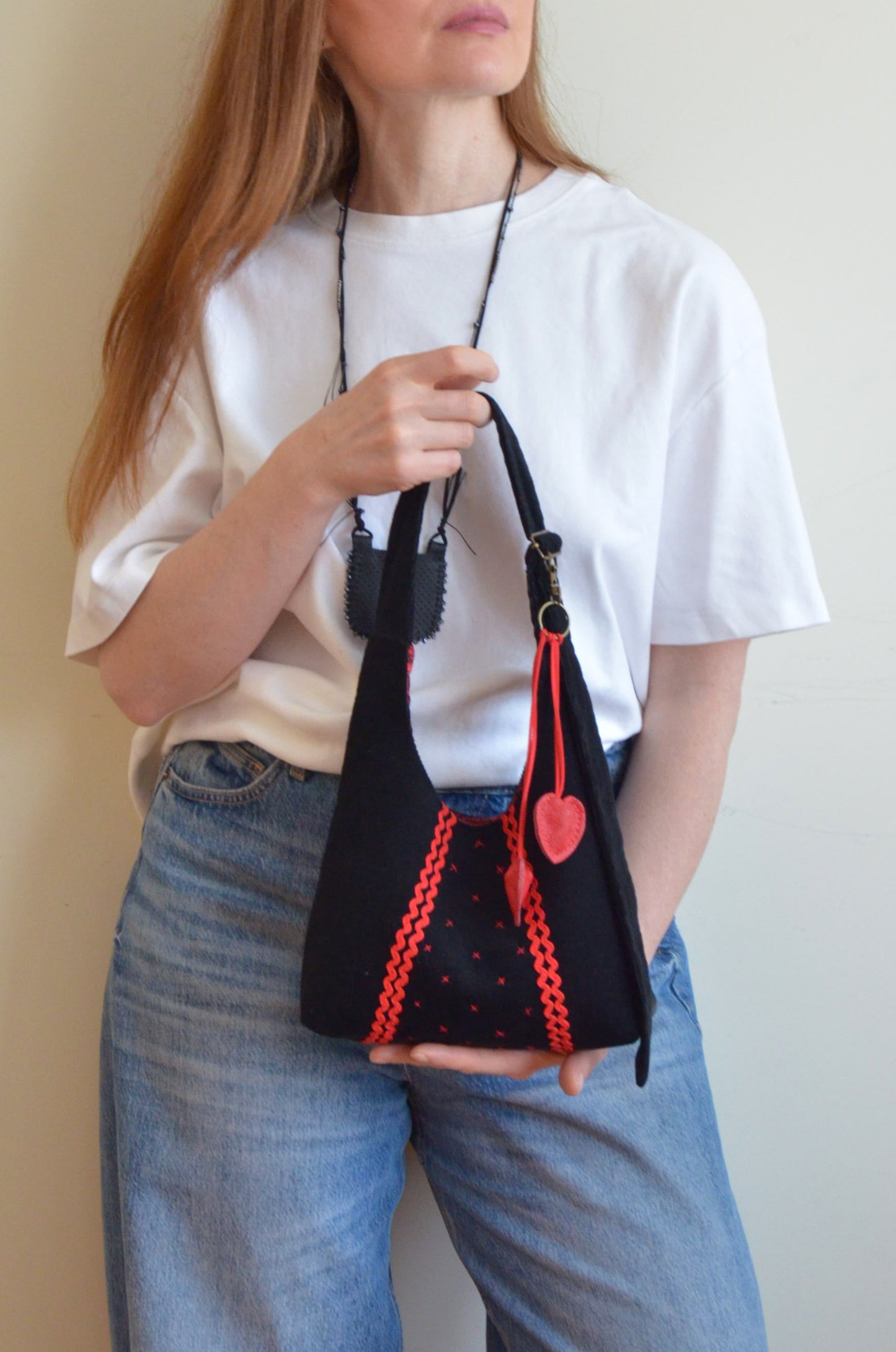 Black Purse with Red Hearts