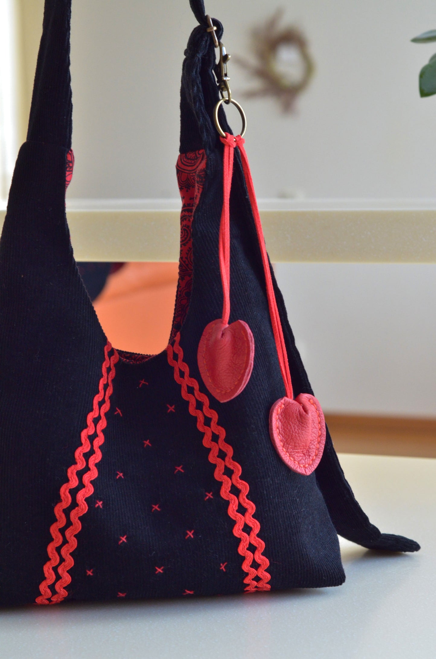 Black Purse with Red Hearts