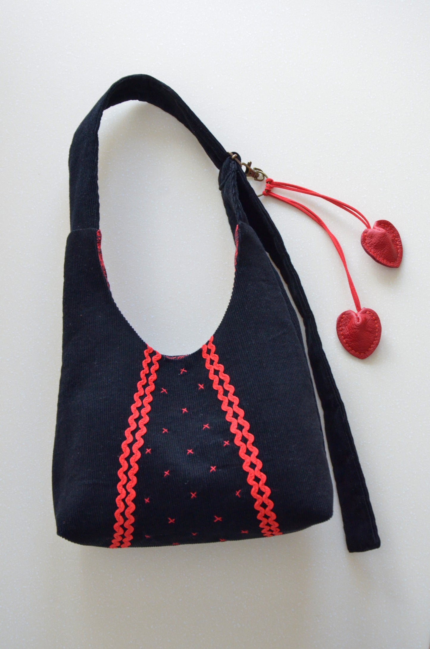 Black Purse with Red Hearts