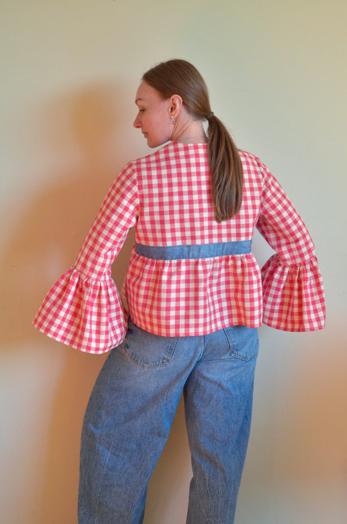 Plaid Blouse with Ties