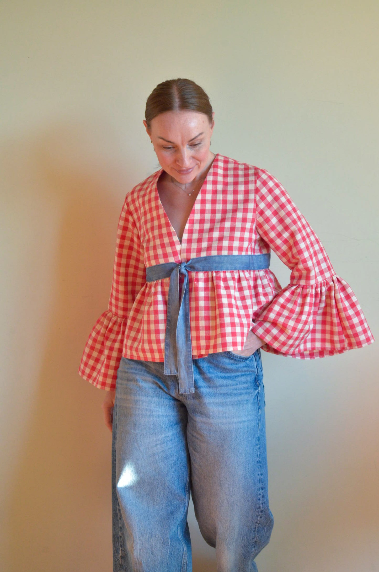 Plaid Blouse with Ties