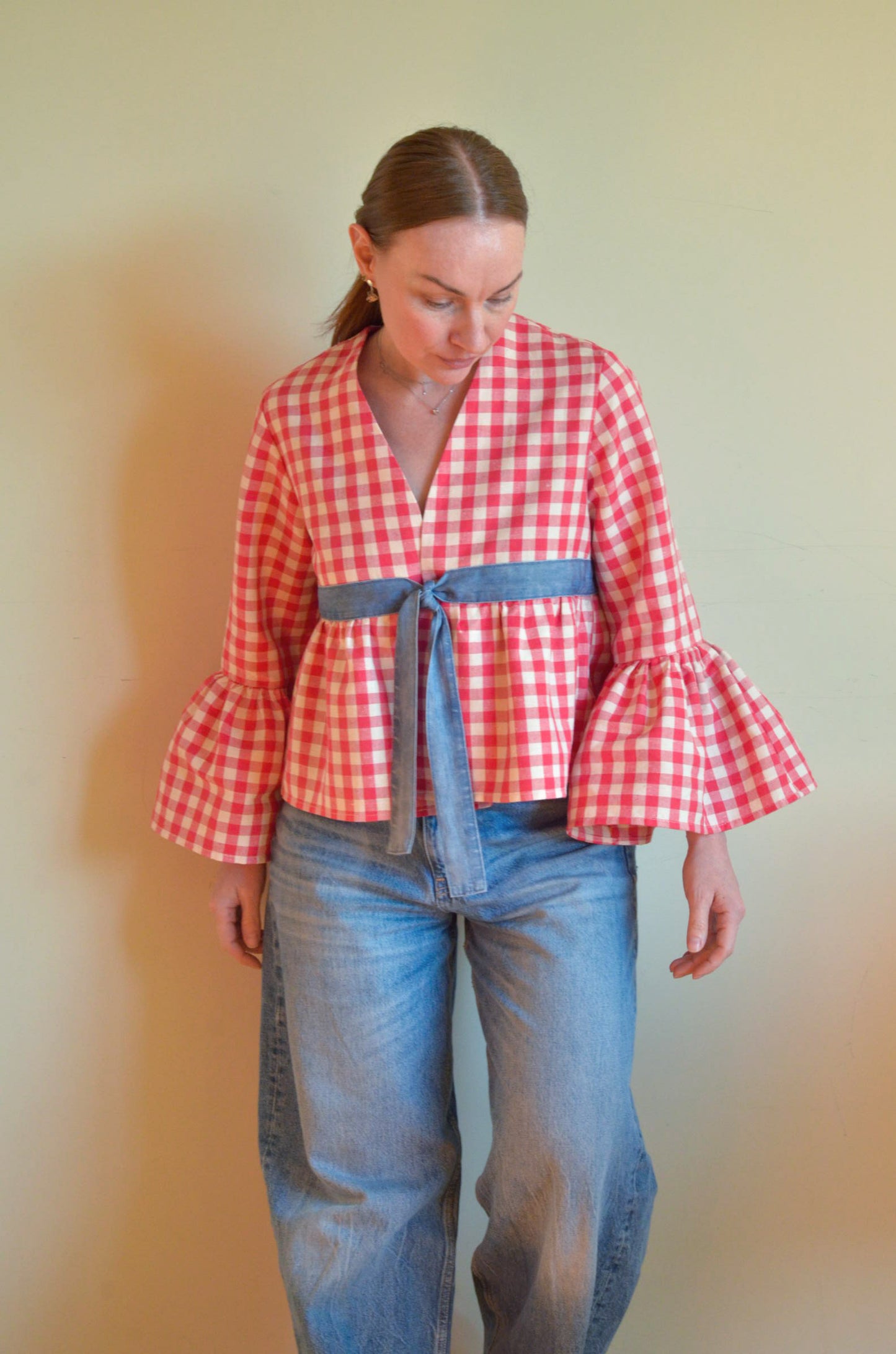 Plaid Blouse with Ties