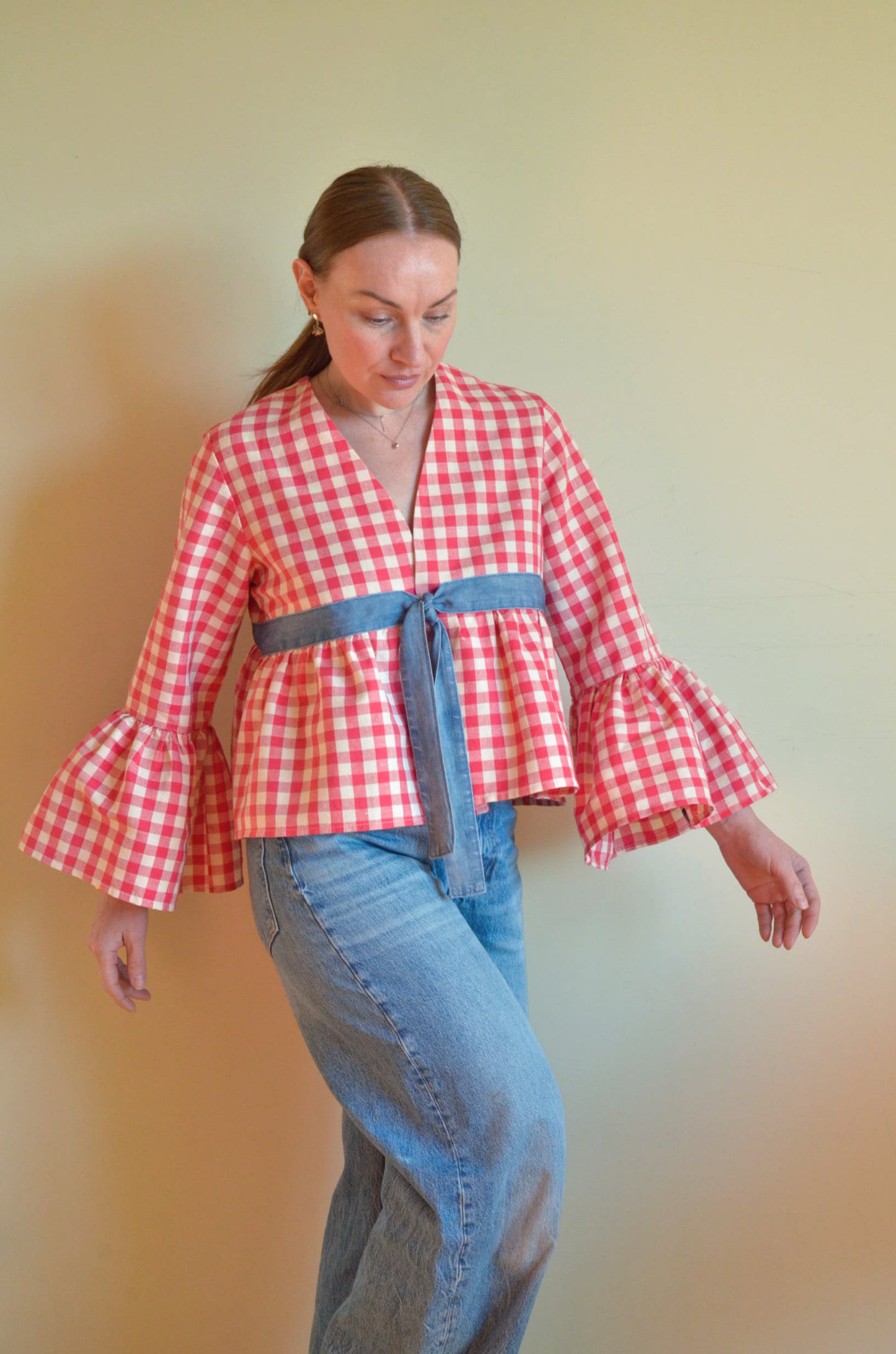 Plaid Blouse with Ties