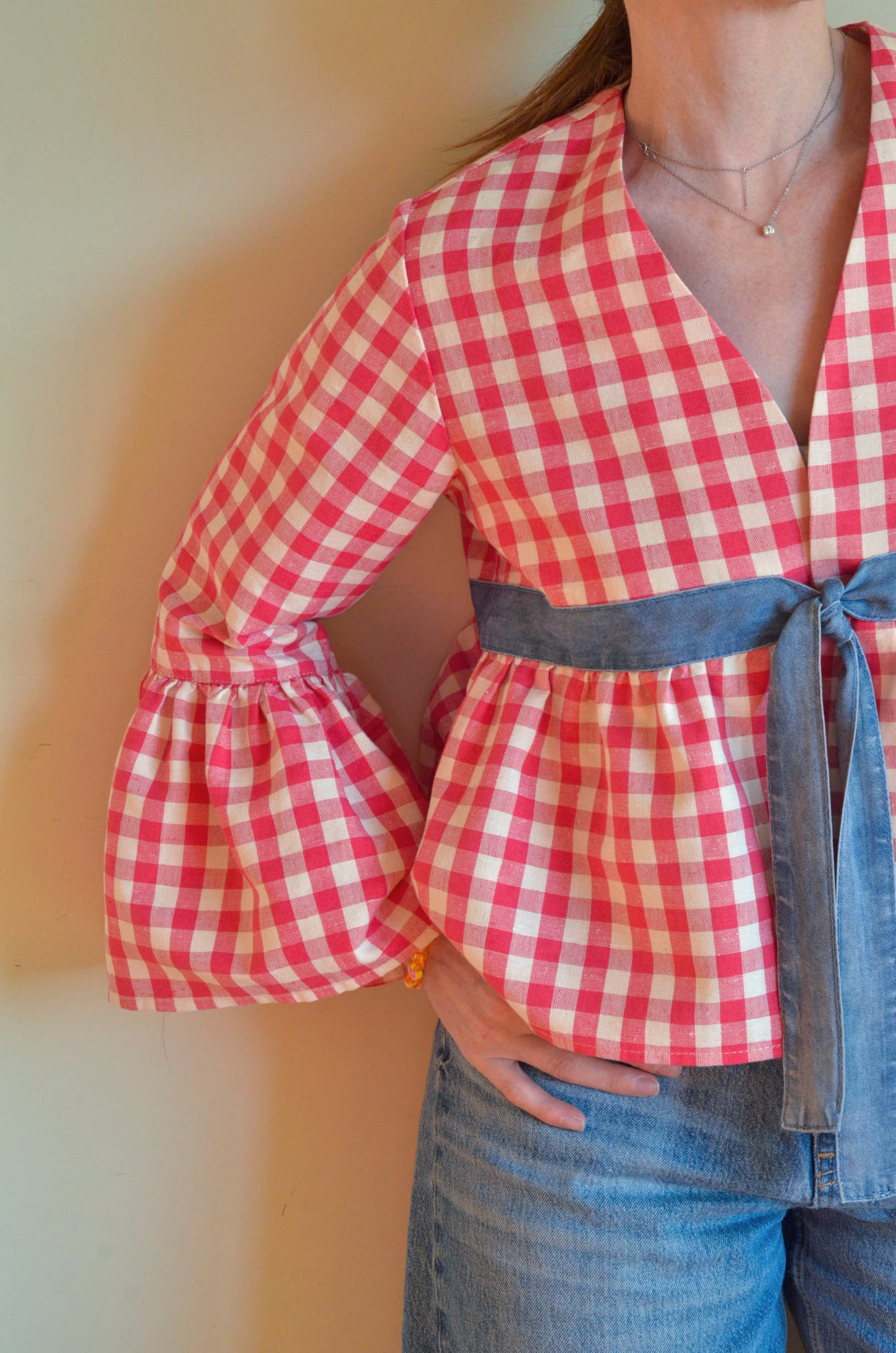 Plaid Blouse with Ties